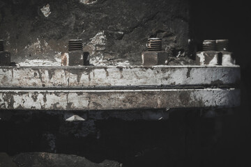 Closeup photo of technological metal structure. Creative abstract of modern architecture designed from steel. Toned in vintage color.