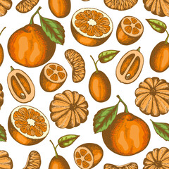 Pattern with orange and tangerine citrus fruits.