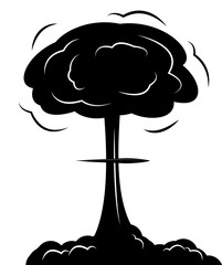 Vector image of an explosion of a nuclear (atomic) bomb, drawn in black and white style as an icon (atomic fungus)
