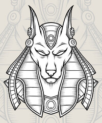 Monochrome Egyptian Anubis Illustration - obrazy, fototapety, plakaty