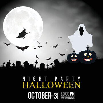 Social media banner of halloween. Scary zombie or ghost club party, festival, holiday celebration