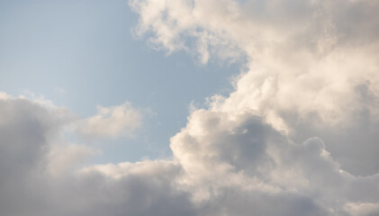 Puff Clouds in the Sky during sunset. Zoom in. Cloudscape Background. British Columbia, Canada.
