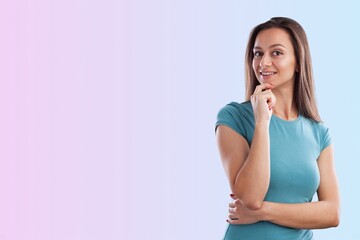 Young happy woman for announcement concept