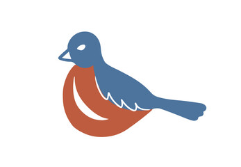 
Stylized vector illustration of a bullfinch, a winter bird in a minimalistic style of blue and red, isolated on a white background