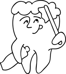 Root tooth cartoon character with problem and solution. Dental care for healthy teeth. Medical professional checkup and treatment. Hand drawn illustration. Comic personage with emotions vector drawing