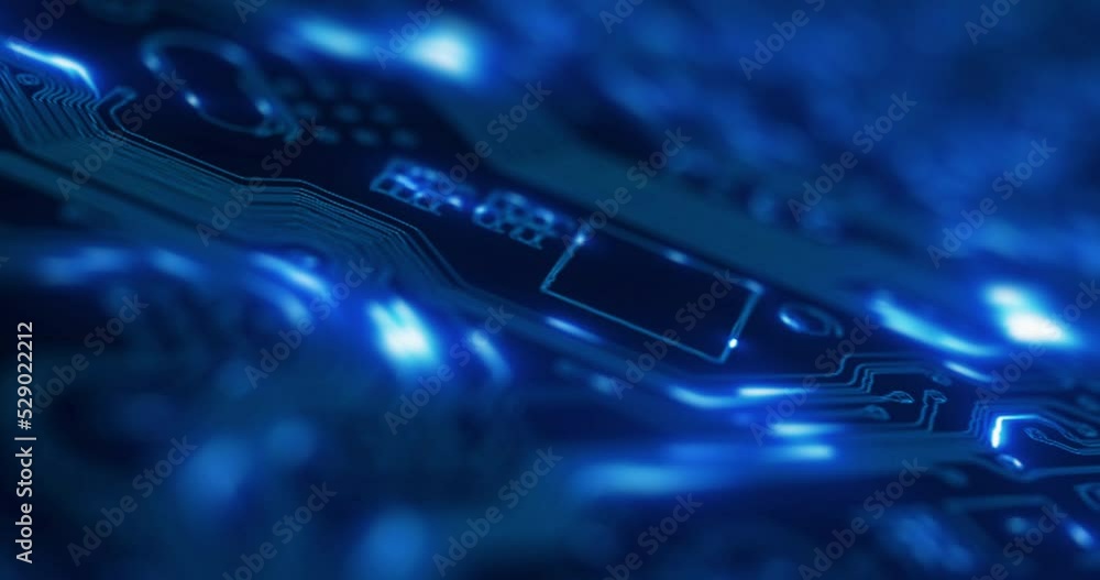 Aufkleber Computer big data network, digital ai technology and microchip 3d neon graphic. Metaverse coding server, future innovation and cloud computing. Cyber design animation of abstract circuit board design