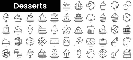 Set of outline desserts icons. Minimalist thin linear web icons bundle. vector illustration.