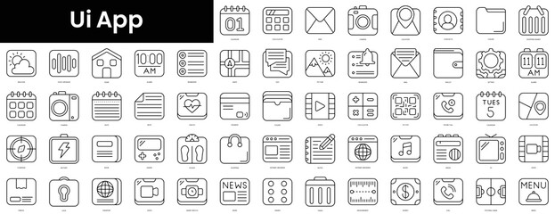 Fototapeta na wymiar Set of outline ui app icons. Minimalist thin linear web icons bundle. vector illustration.