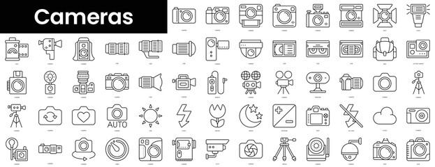 Obraz na płótnie Canvas Set of outline cameras icons. Minimalist thin linear web icons bundle. vector illustration.