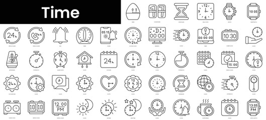Set of outline time icons. Minimalist thin linear web icons bundle. vector illustration.