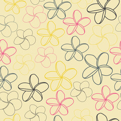 Decorative trendy vector seamless floral ditsy pattern design. Modern elegant repeating frangipani flower background suitable for screen printing and textile industry