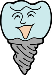 Root tooth cartoon character with problem and solution. Dental care for healthy teeth. Medical professional checkup and treatment. Hand drawn illustration. Comic personage with emotions vector drawing