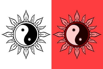 Yin and yang symbol Illustration hand drawn cartoon vintage style vector