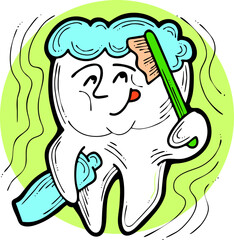 Root tooth cartoon character with problem and solution. Dental care for healthy teeth. Medical professional checkup and treatment. Hand drawn illustration. Comic personage with emotions vector drawing