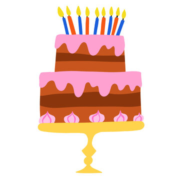 Chocolate cake with candle birthday celebrations illustration