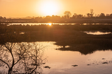 View of sunset on Ria de Aveiro, Ovar, Portugal