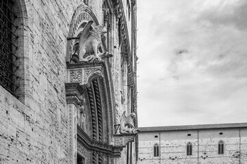 Perugia. Art of the palaces and churches of the medieval historic center. Black and White