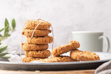 Stack of homemade oatmeal cookies