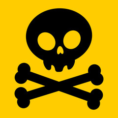 Danger, toxic sign skull icon. Warning skull symbol. Death attention, toxic poison element design on yellow background. Vector illustration