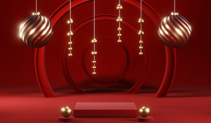 3D rendering of blank product background for cream cosmetics Modern red podium background