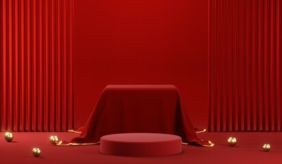 3D rendering of blank product background for cream cosmetics Modern red podium background