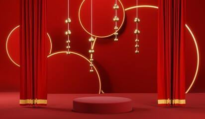 3D rendering of blank product background for cream cosmetics Modern red podium background