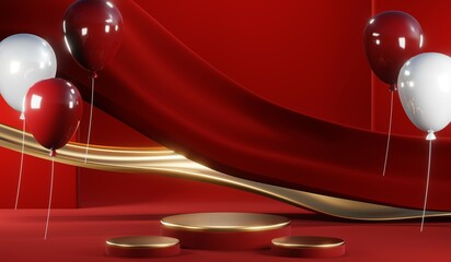 3D rendering of blank product background for cream cosmetics Modern red podium background