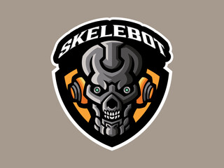 Skeleton Skull Head Mascot Logo Illustration