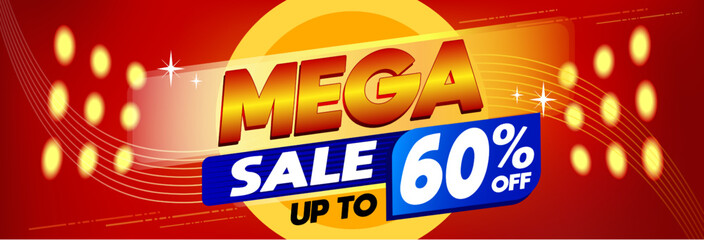 Mega sale 60 percent off promotional banner discount with elements and red background