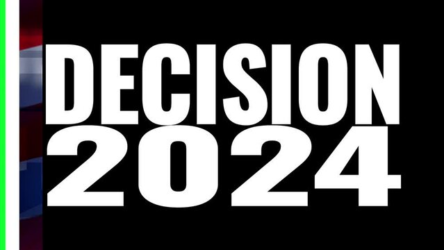 A dynamic DECISION 2024 election update news motion graphic background transition. 6 and 4 second options included. Green screen.	