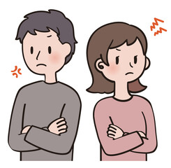 背中合わせに並ぶ男女・ケンカ