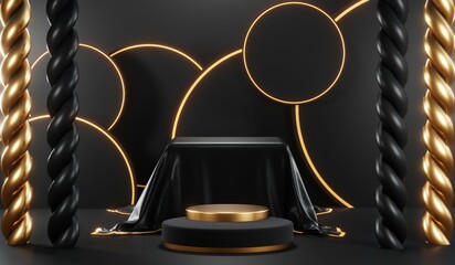 3D rendering of blank product background for cream cosmetics Modern black podium background