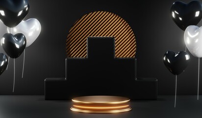 3D rendering of blank product background for cream cosmetics Modern black podium background