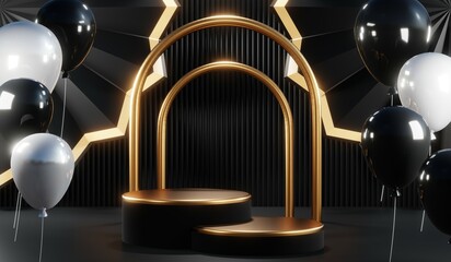 3D rendering of blank product background for cream cosmetics Modern black podium background