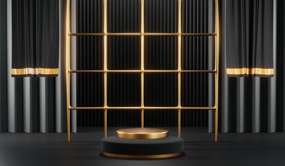 Obraz premium 3D rendering of blank product background for cream cosmetics Modern black podium background
