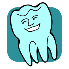 Root tooth cartoon character with problem and solution. Dental care for healthy teeth. Medical professional check up and treatment. Hand drawn illustration. Comic personage with emotions style drawing