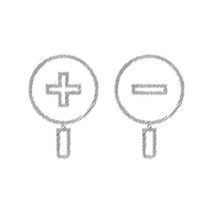 Zoom grey sketch vector icon. Magnifying search sign
