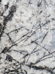 white granite slab with gray spots and stripes