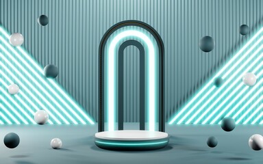 3D rendering of blank product background for cream cosmetics Modern blue pastel podium background