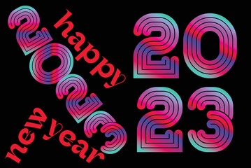 2023 Happy New Year banner. Vector illustration with colorful numbers 2023. New Year holiday symbol template on colorful