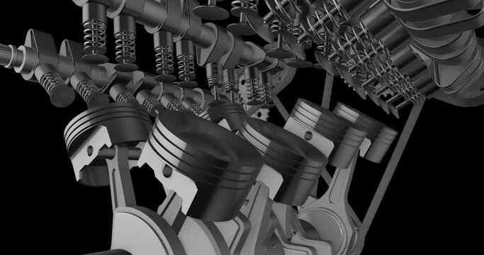3D V8 Engine Moving All Parts. Valves And Pistons Moving. All Internal Parts Are Visible. Perfect Loop With Alpha Channel Included.