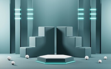 3D rendering of blank product background for cream cosmetics Modern blue pastel podium background