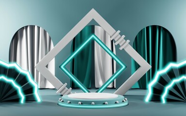 Naklejka premium 3D rendering of blank product background for cream cosmetics Modern blue pastel podium background