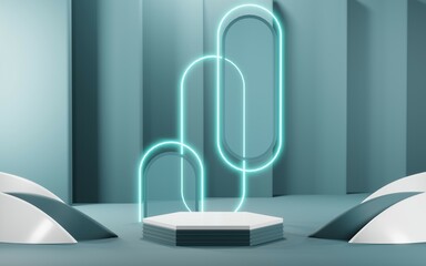 3D rendering of blank product background for cream cosmetics Modern blue pastel podium background