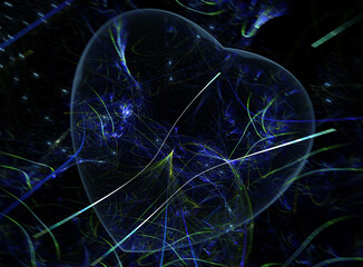 abstract fractal 2d background with a soap bubble in the form of a heart