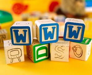 WWW on toy wooden blocks