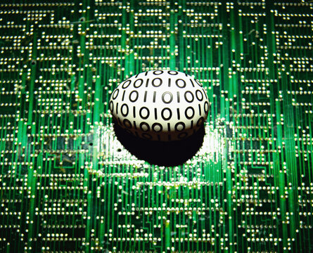 Close-up Of An Egg With The Binary Code On A Circuit Board