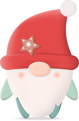 Cute Christmas Gnome Nisse 3D Icon Graphic Illustration on Transparent Background
