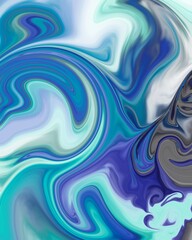 abstract blue background. Illustration mixes colors. Wallpaper. Simulation of hot glass making shapes and figures. 