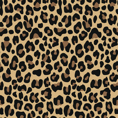 Leopard vector texture, yellow background, seamless pattern, fashion design for clothes, paper, fabric